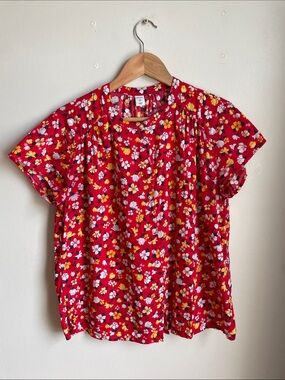 Old Navy Red Floral Short-Sleeve Blouse